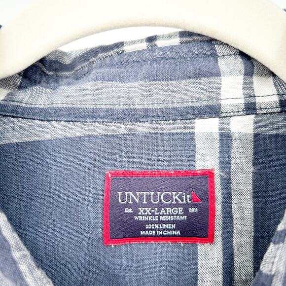 Untuckit Mens Western Beach Plaid Ovada Button Down 100% Linen Shirt Size XXL - Picture 4 of 6